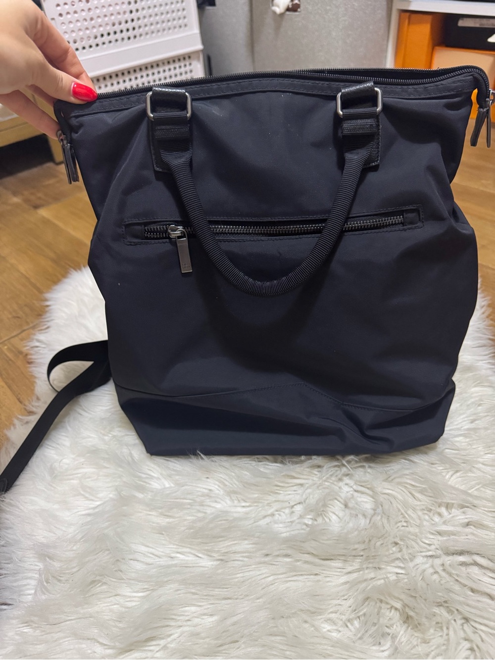 Sleek Black Nylon Tote Backpack - Picture 4 of 8